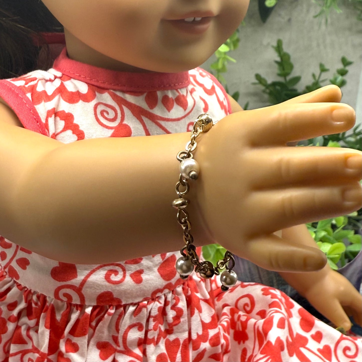 Pearl Dangle Gold Chain Doll Bracelet