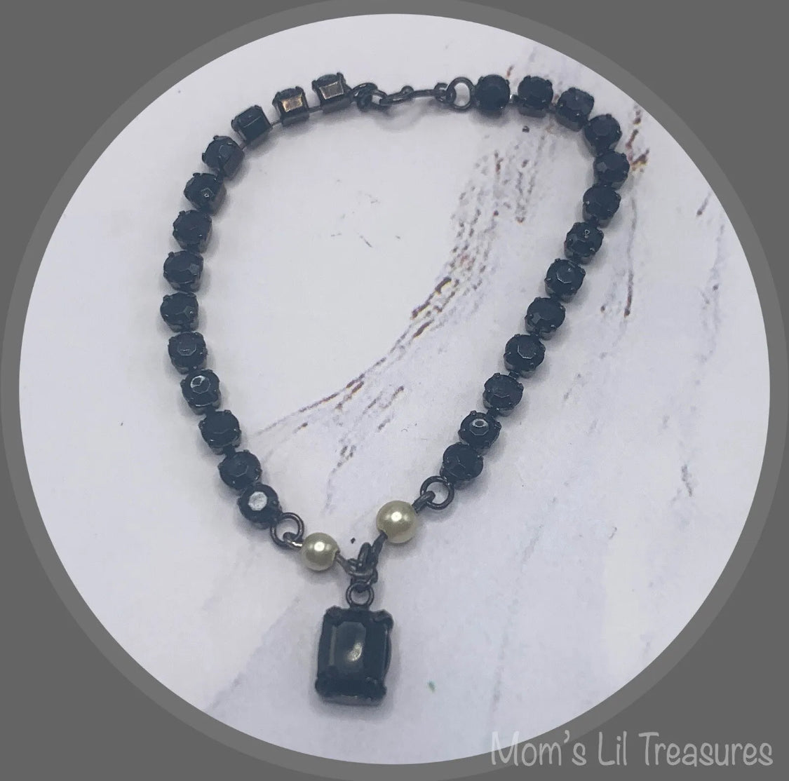 Black Rhinestone Doll Necklace • 18-20” Vintage Doll Jewelry