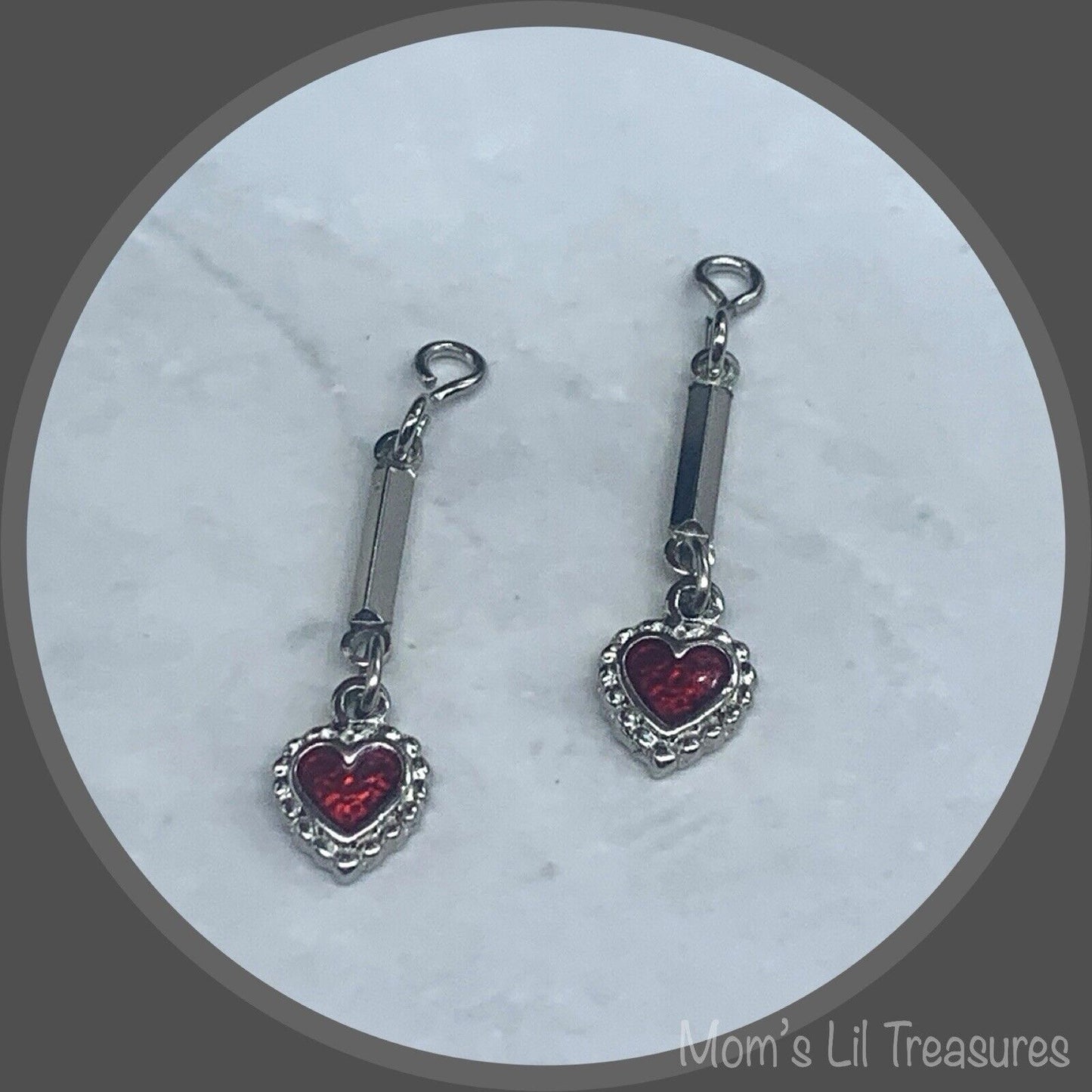 Red Enamel Silver Heart Doll Earring DANGLE ONLY • fits 18” American Girl Doll