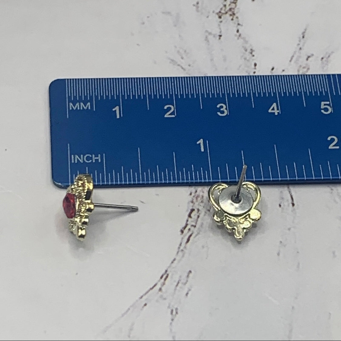 Gold Filigree Red Rhinestone Heart Post Doll Earrings • 18 Inch Doll Jewelry