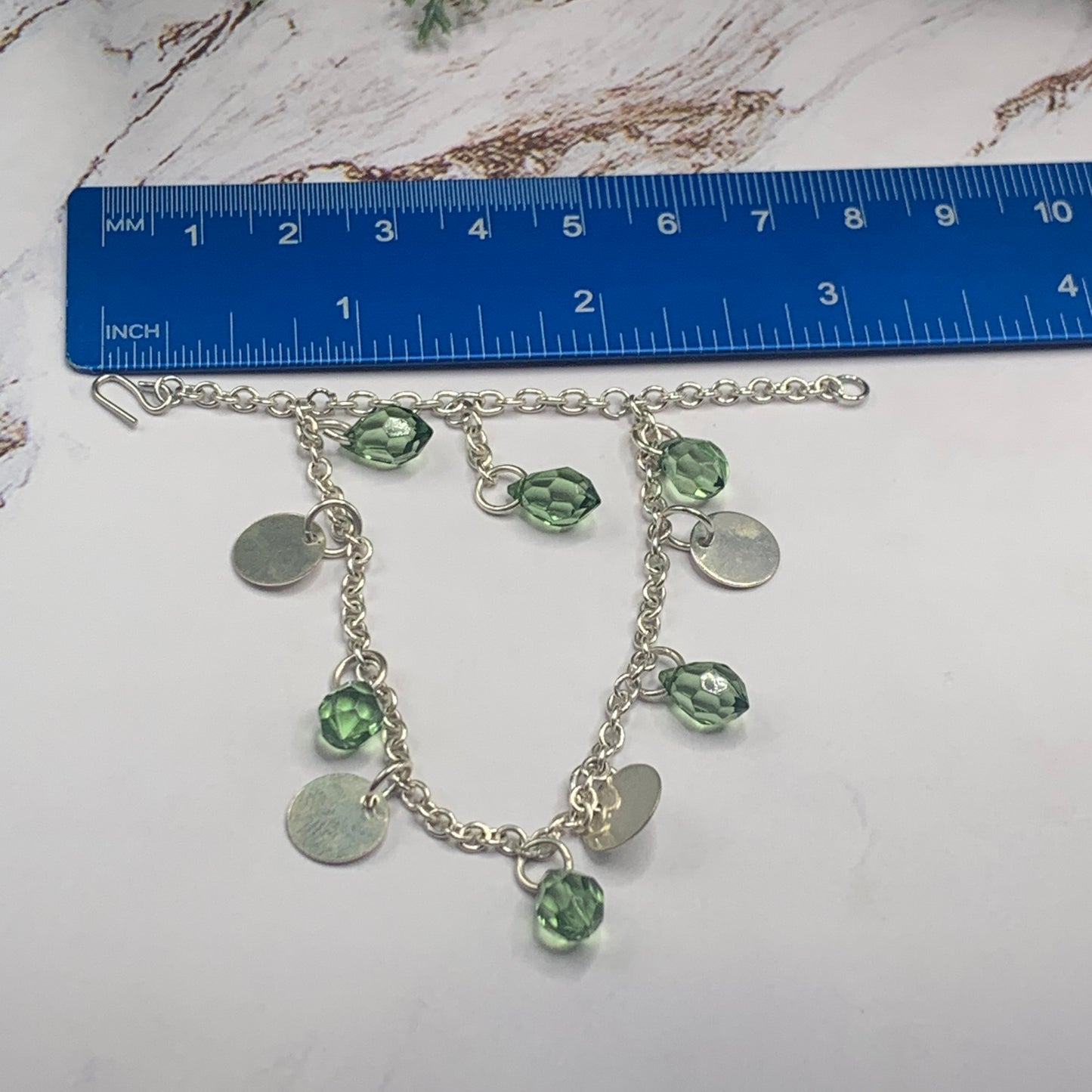 Green Clear Acrylic Crystal Silver Doll Necklace Earring Set • 16” Doll Jewelry