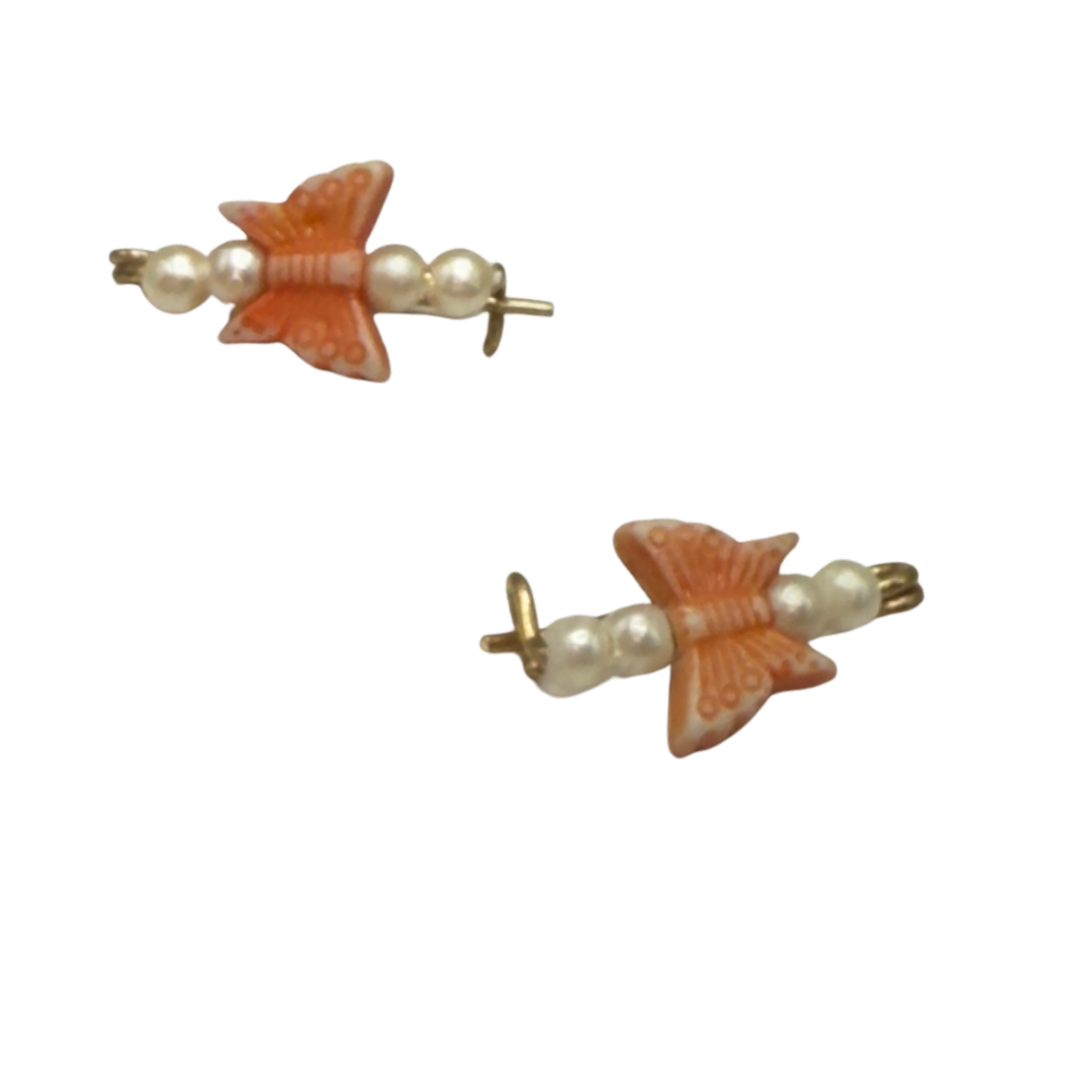Orange & Pearl Beaded Butterfly Doll Hair Barrettes 14-18” Fashion Dolls • Doll Hair Accessories