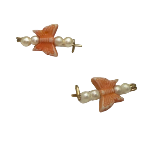 Orange & Pearl Beaded Butterfly Doll Hair Barrettes 14-18” Fashion Dolls • Doll Hair Accessories