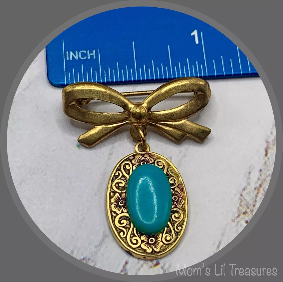 Gold Tone Turquoise Blue Pendant • Doll Brooch