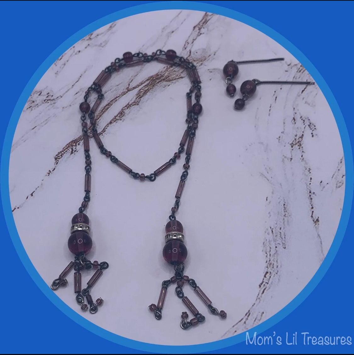 Lariat Wrap Purple Doll Necklace Earrings Set • 18-20 Inch Vintage Doll Jewelry