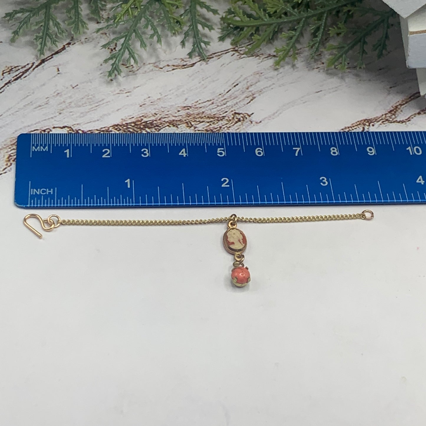 Coral Cameo Pendant Gold Chain Doll Necklace • 16” Fashion Doll Necklace