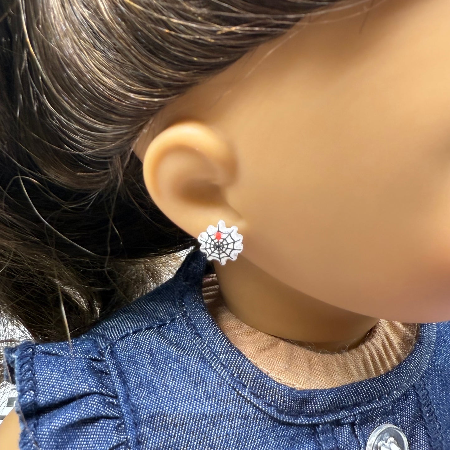 Spider Web Halloween Post Doll Earrings • 2mm Post • fits 18” American Girl Doll