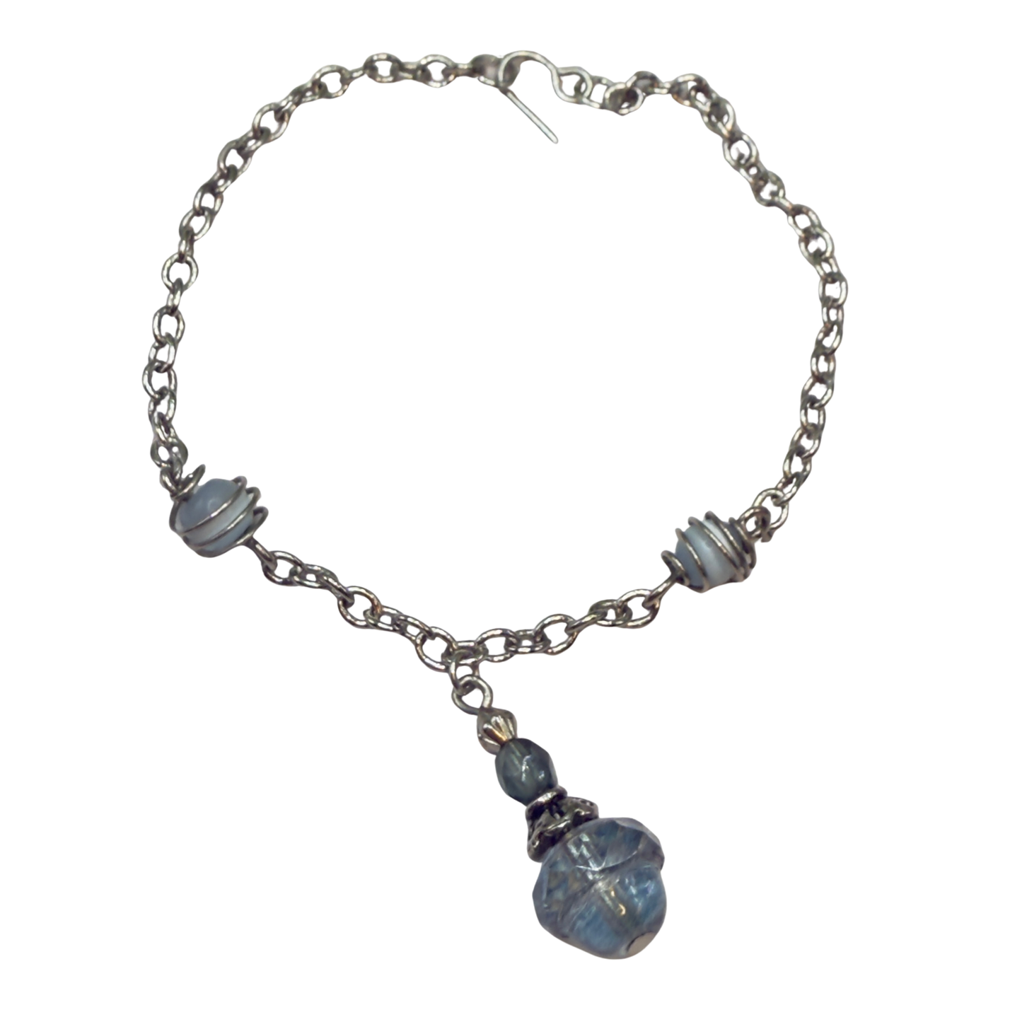 Light Blue Glass Silver Chain Pendant Doll Necklace • 14 Inch Fashion Doll Jewelry