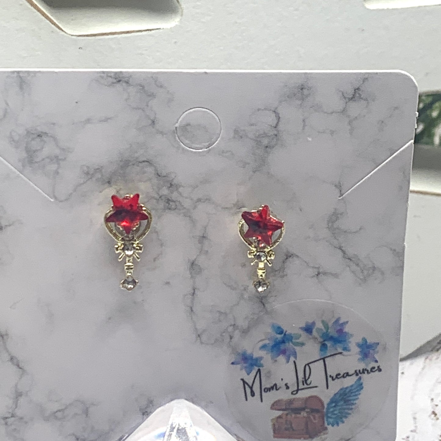 Red Rhinestone Star Heart Post Doll Earrings 2mm Post fit 18” American Girl Doll