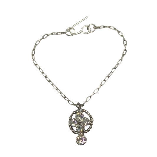 Rhinestone Round Drop Pendant Silver Chain Doll Necklace • 16” Doll Jewelry