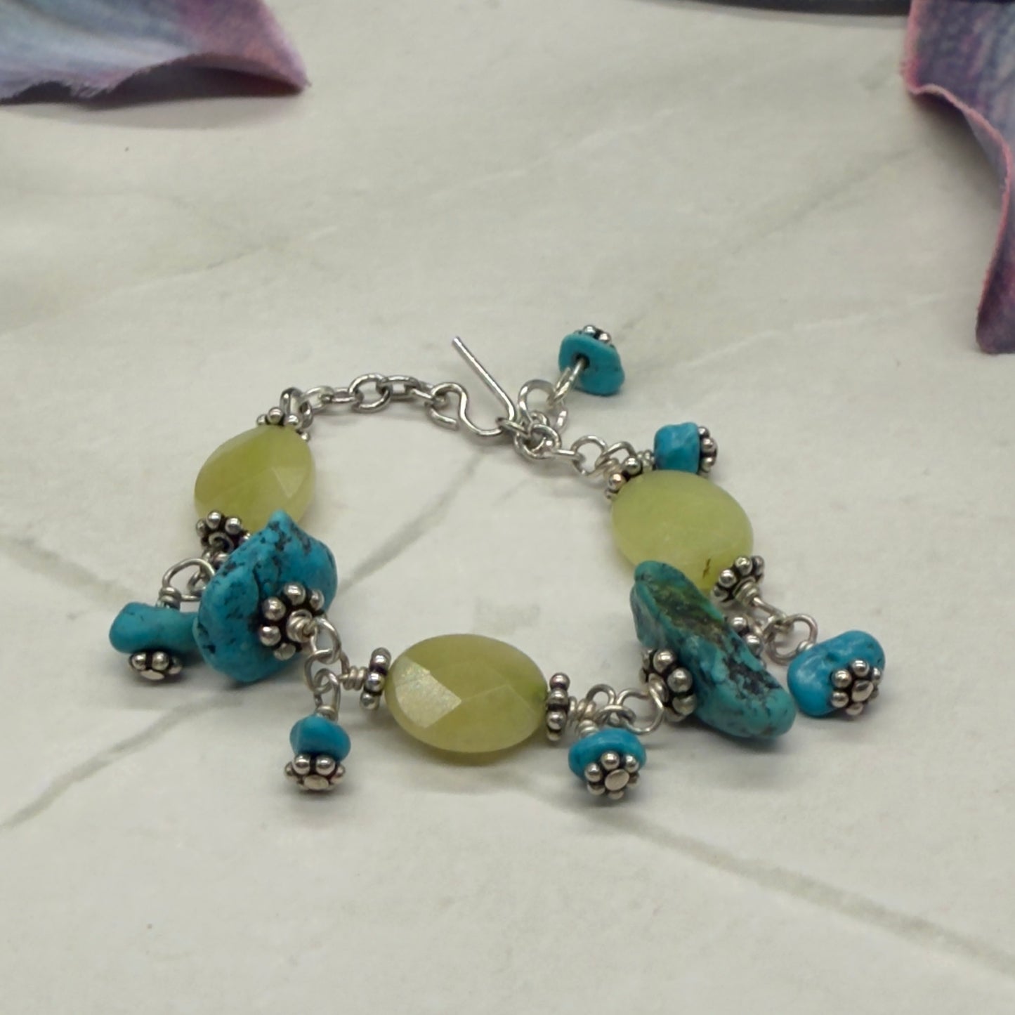 Light Green Turquoise Blue Beaded Dangle Doll Bracelet • 18 Inch Doll Jewelry