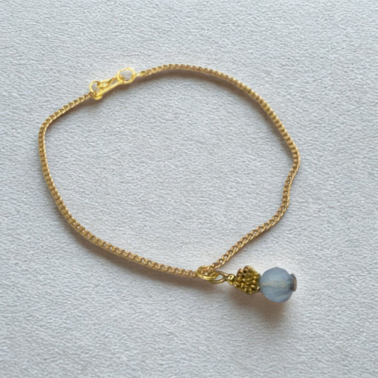 Light Blue Glass Drop Charm Gold Chain Doll Necklace • 18 Inch Fashion Doll Jewelry