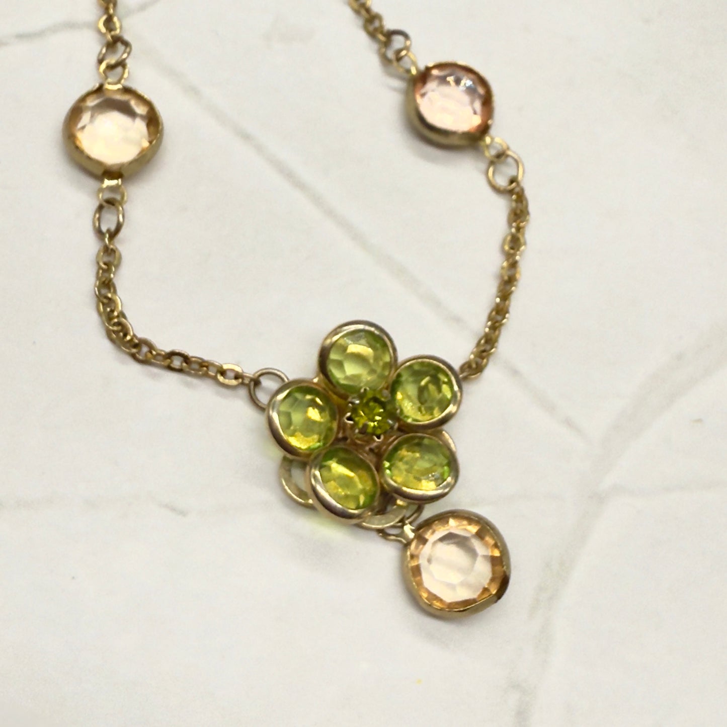 Green Yellow Crystal Flower Doll Necklace Earring Set • 18 Inch Doll Jewelry