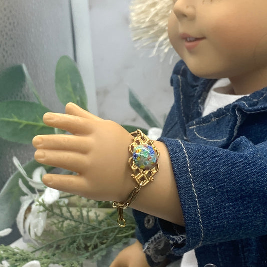 Multi Color Flower Design Gold Filigree Doll Bracelet •18” Fashion Doll Jewelry