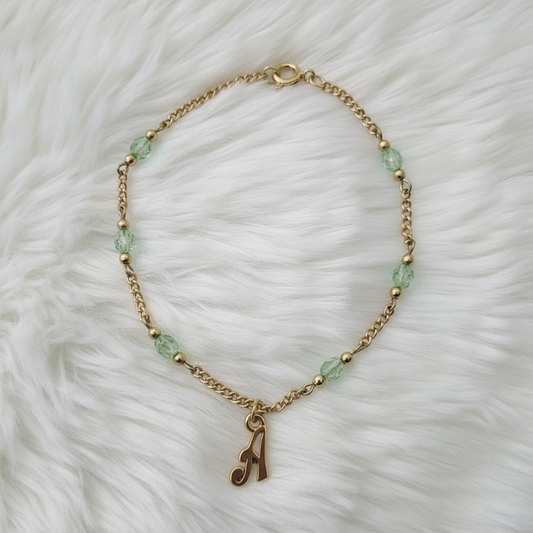 Initial Letter A Green Crystals Gold Doll Necklace • 18 inch Doll Jewelry