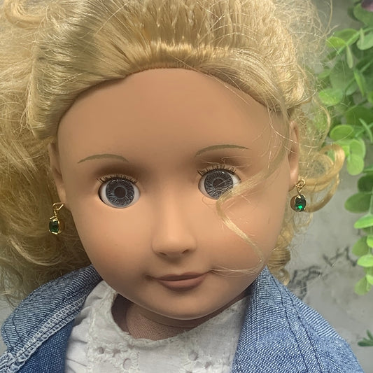 Green Rhinestone Dangle Doll Earrings • 18 Inch Fashion Doll Jewelry