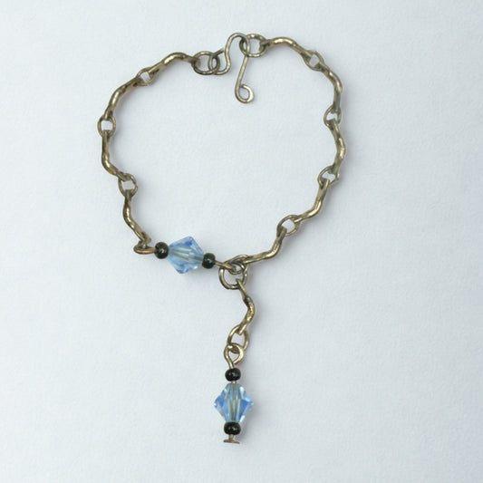Blue Glass Crystal Gunmetal Silver Curved Link Doll Necklace • Necklace measures 3.75 inches long • Necklace shown on 16 Inch Madame Alexander - Alex doll