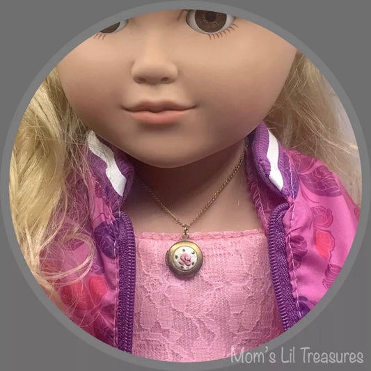 Gold Tone Locket Rose Flower Design Doll Necklace • 18 Inch Fashion Doll Jewelry