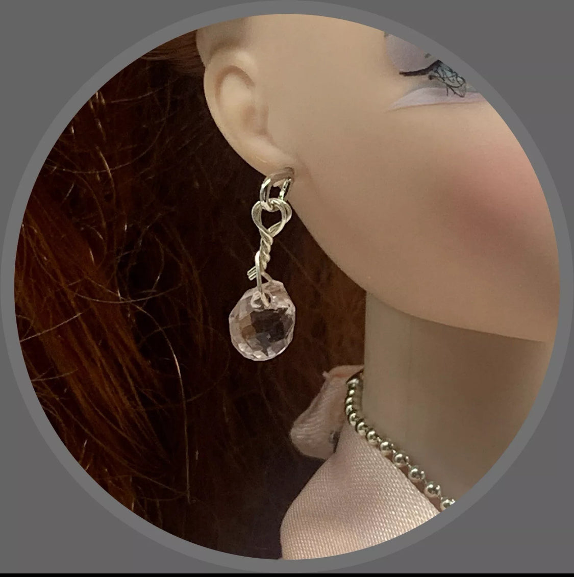 16 Inch Doll Jewelry • Silver Ball Chain Pink Clear Pearl Necklace Earrings Set