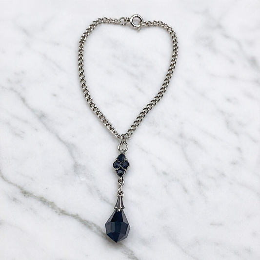 Black Teardrop Crystal & Rhinestone Dangle Necklace • 18” Fashion Doll Jewelry