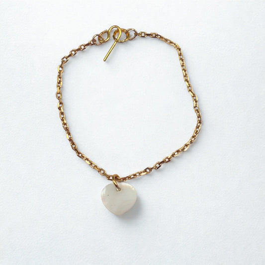 Mother of Pearl Heart Charm Gold Chain Doll Necklace • 14 Inch Doll Jewelry