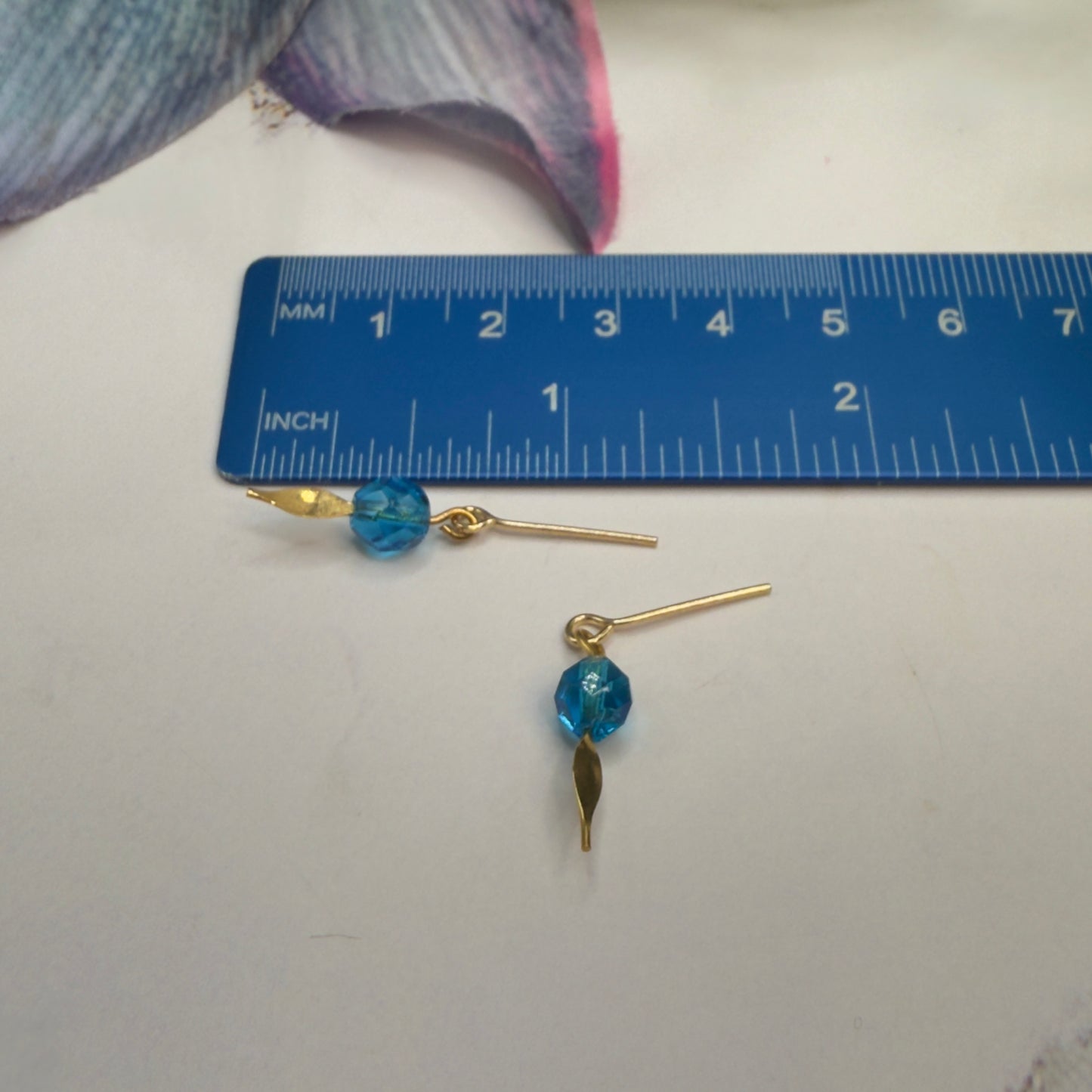 Turquoise Blue Glass Crystal & Gold Doll Earrings • 18 Inch Fashion Doll Jewelry