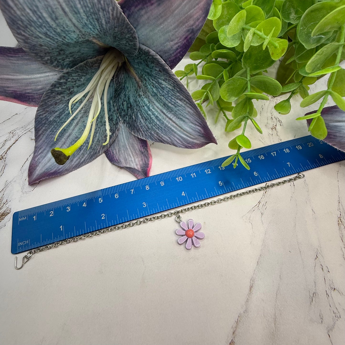 Purple Flower Daisy Charm Silver Chain Doll Necklace• 18 Inch Fashion Doll Jewelry