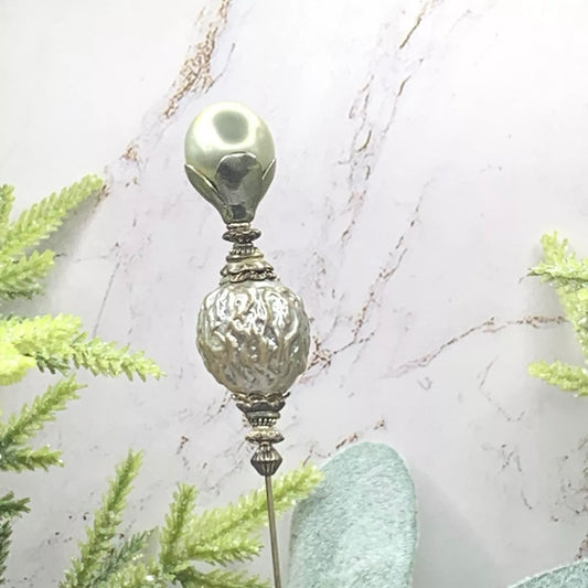 Gray Pearl Silver Gold Tone Filigree • 8.75” • Hatpin