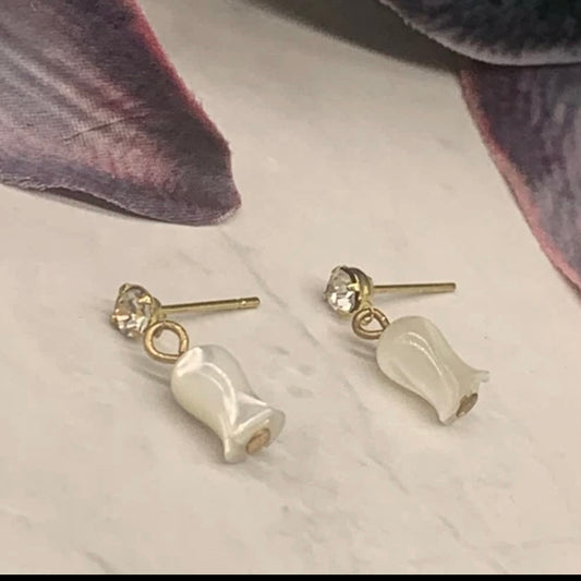 Pearly Tulip Shape Dangle Rhinestone Post Doll Earrings • 18” Doll Jewelry