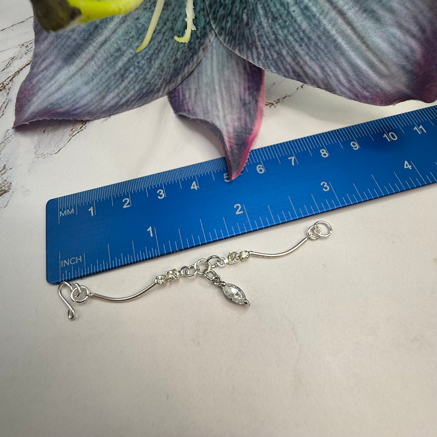 Clear Rhinestone Dangle Curved Silver Link Doll Necklace • 10-12 Inch Fashion 1:6 Doll Jewelry