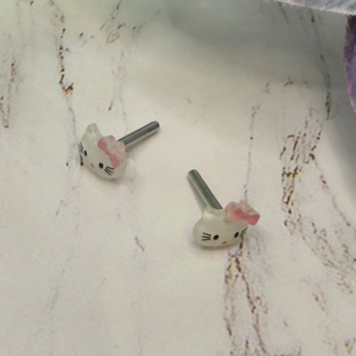 Hello Cat Kitty Pink Bow Post Doll Earrings 2mm Post • 2mm Post fit 18 Inch Fashion Doll
