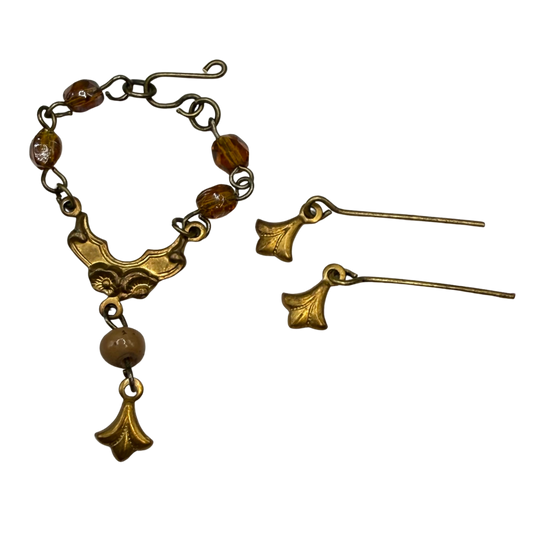Brown Glass Gold Dangle Design Doll Necklace • 10-12 Inch Fashion 1:6 Doll Jewelry