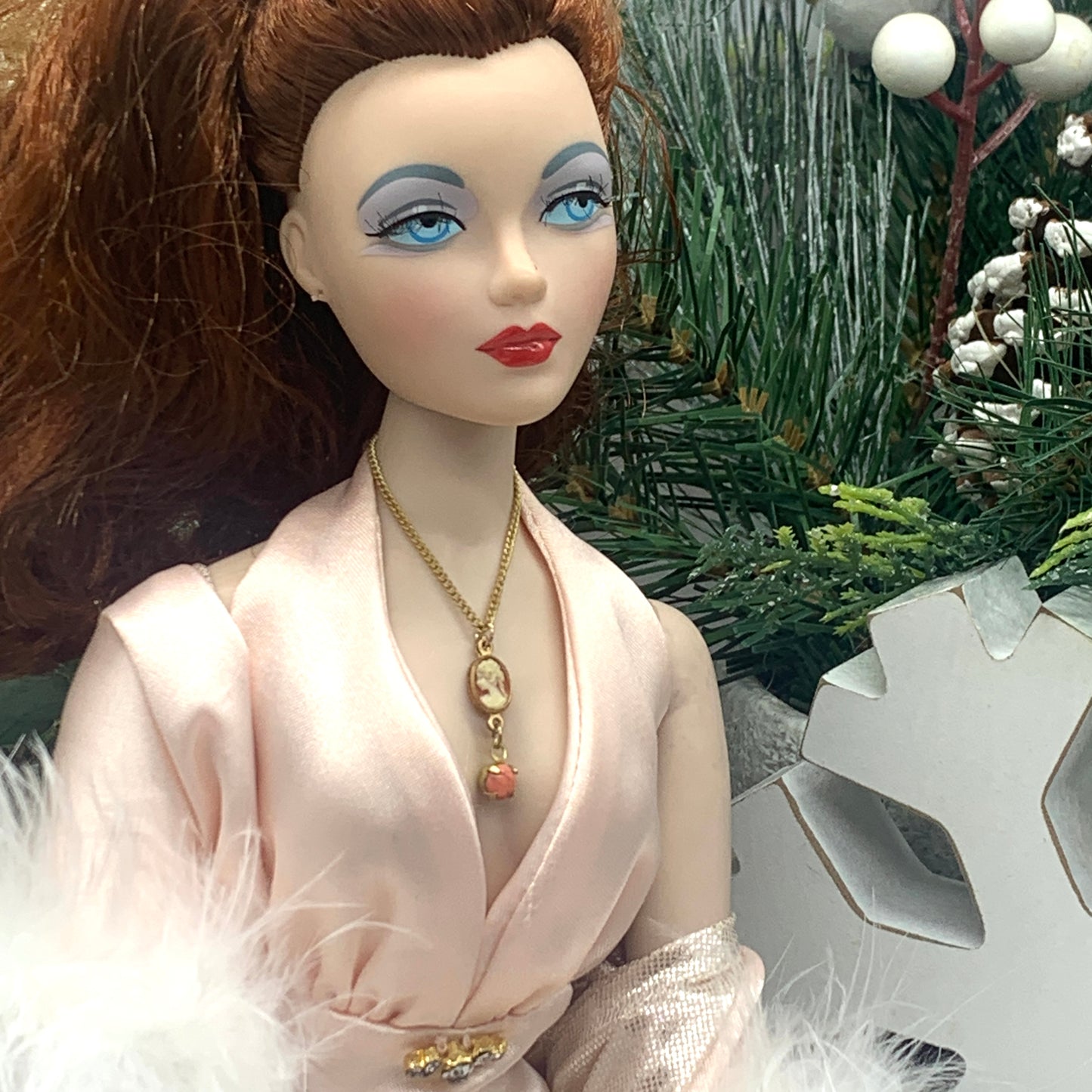 Coral Cameo Pendant Gold Chain Doll Necklace • 16” Fashion Doll Necklace