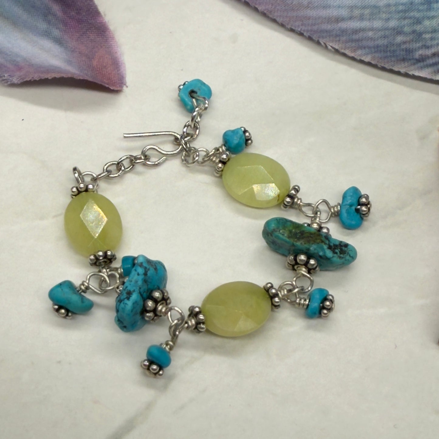Light Green Turquoise Blue Beaded Dangle Doll Bracelet • 18 Inch Doll Jewelry