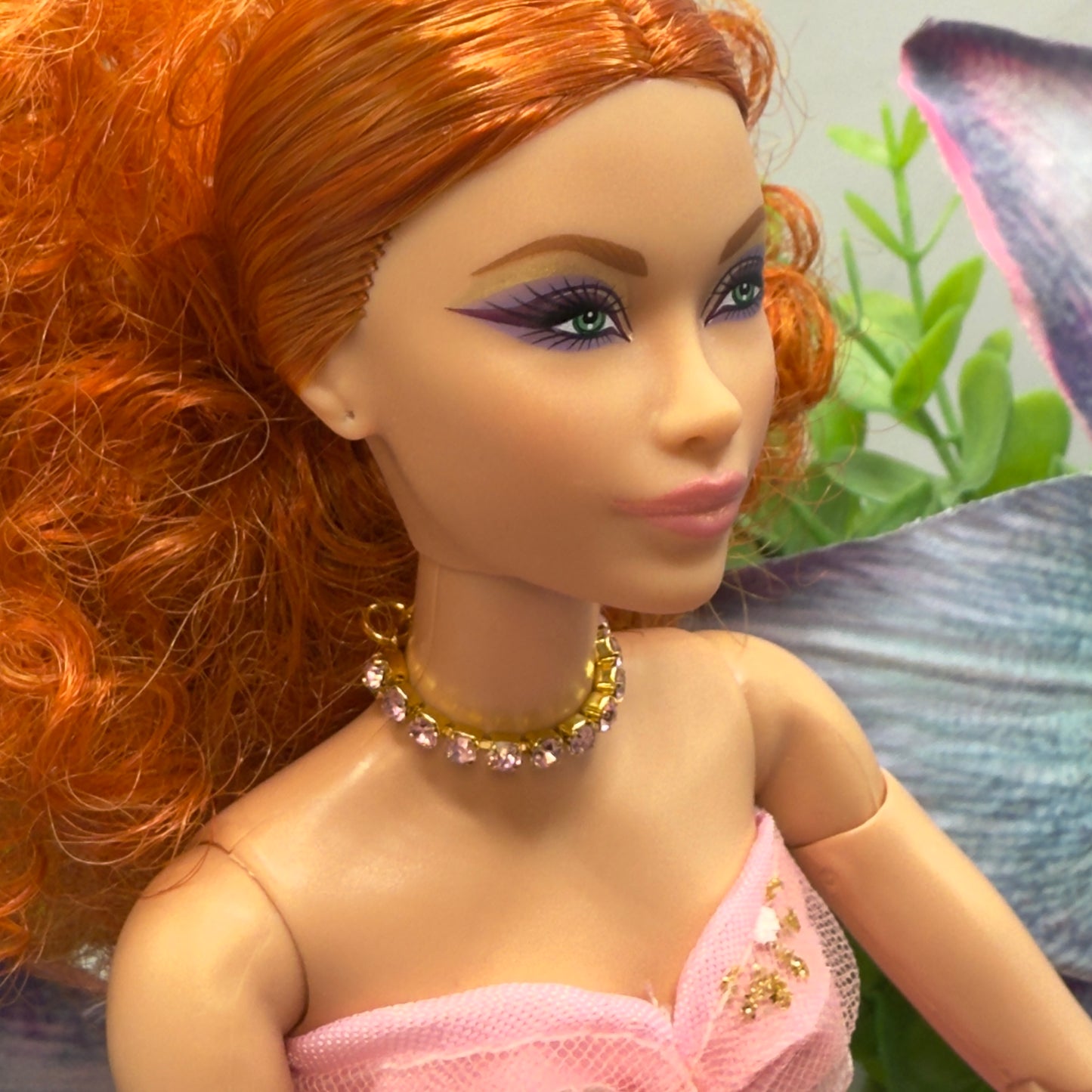 Pink Rhinestone Choker Doll Necklace • 10-12” 1:6 Fashion Doll Jewelry