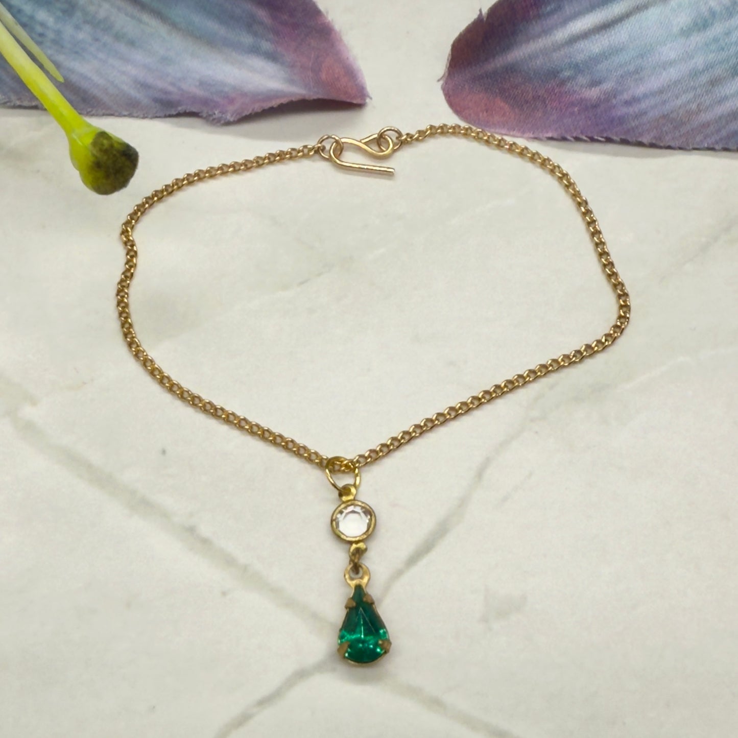 Green Teardrop Rhinestone Gold Doll Necklace • 18 Inch Fashion Doll Jewelry