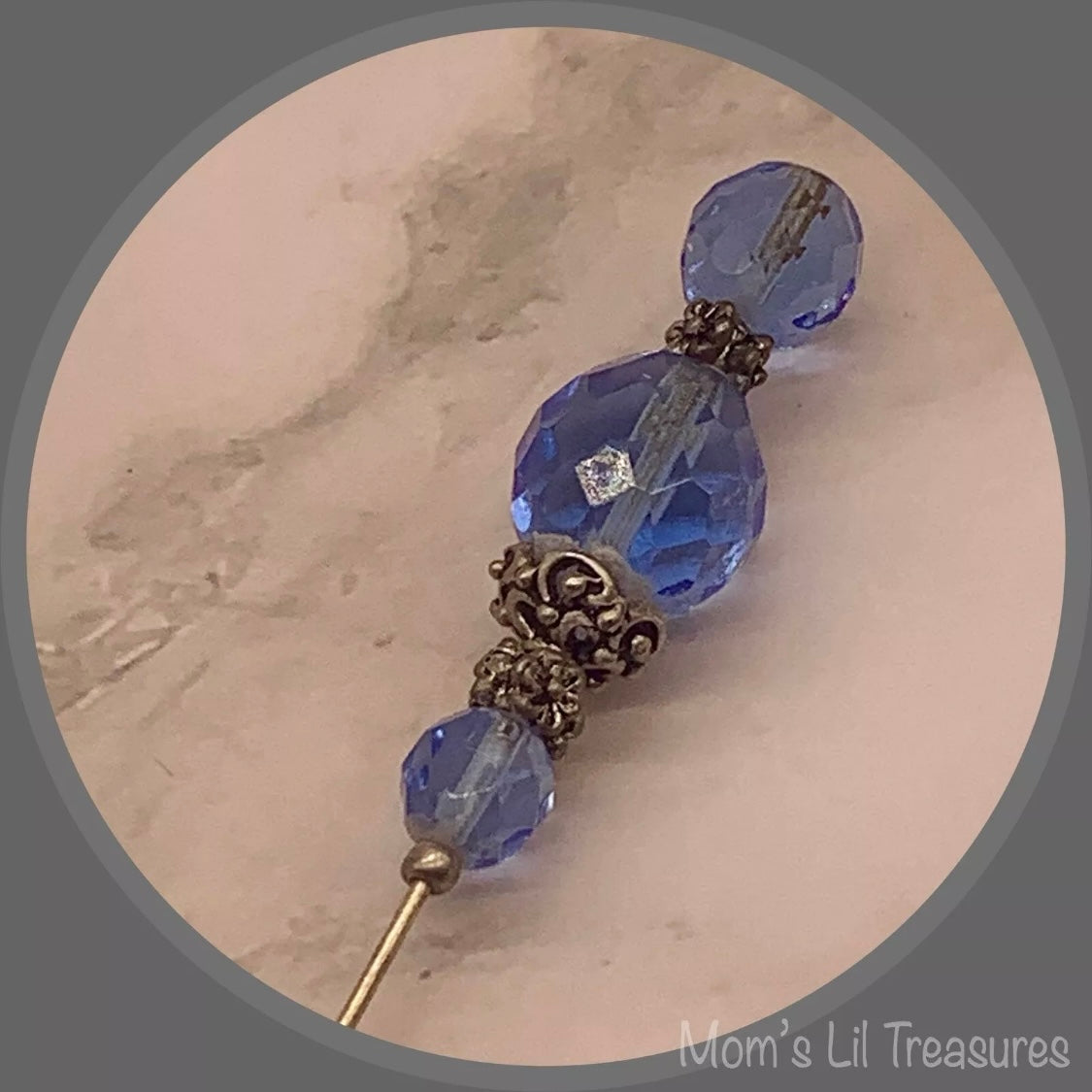 Blue Glass Crystal Silver Filigree - 8” • Hatpin - Stick Pin