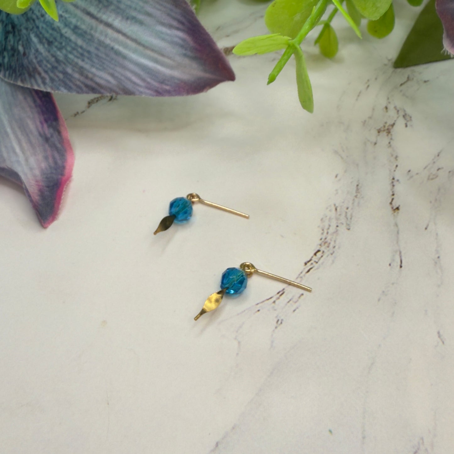 Turquoise Blue Glass Crystal & Gold Doll Earrings • 18 Inch Fashion Doll Jewelry