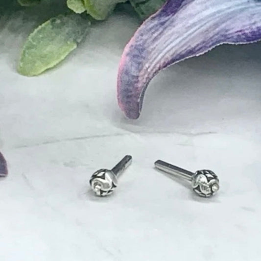Silver Flower Rose Post Doll Earrings • 2mm Post • fits 18” American Girl Doll