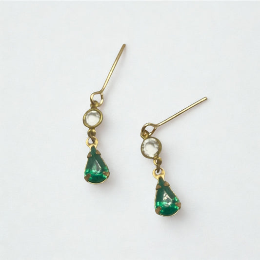 Green Teardrop Rhinestone Clear Crystal Dangle Doll Earrings • 16 Inch Fashion Doll Jewelry