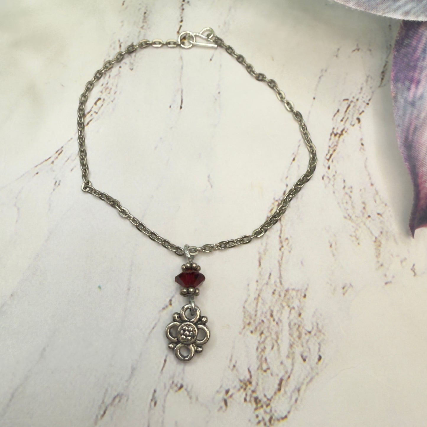 Ruby Red Glass Crystal Silver Filigree Pendant Doll Necklace • 18 Inch Fashion Doll Jewelry
