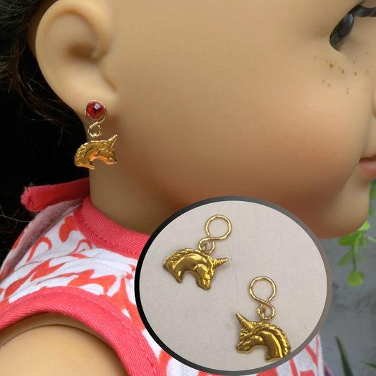 Gold Unicorn Doll Earring DANGLE ONLY • Fits 2mm Post • 18” Fashion Doll Jewelry