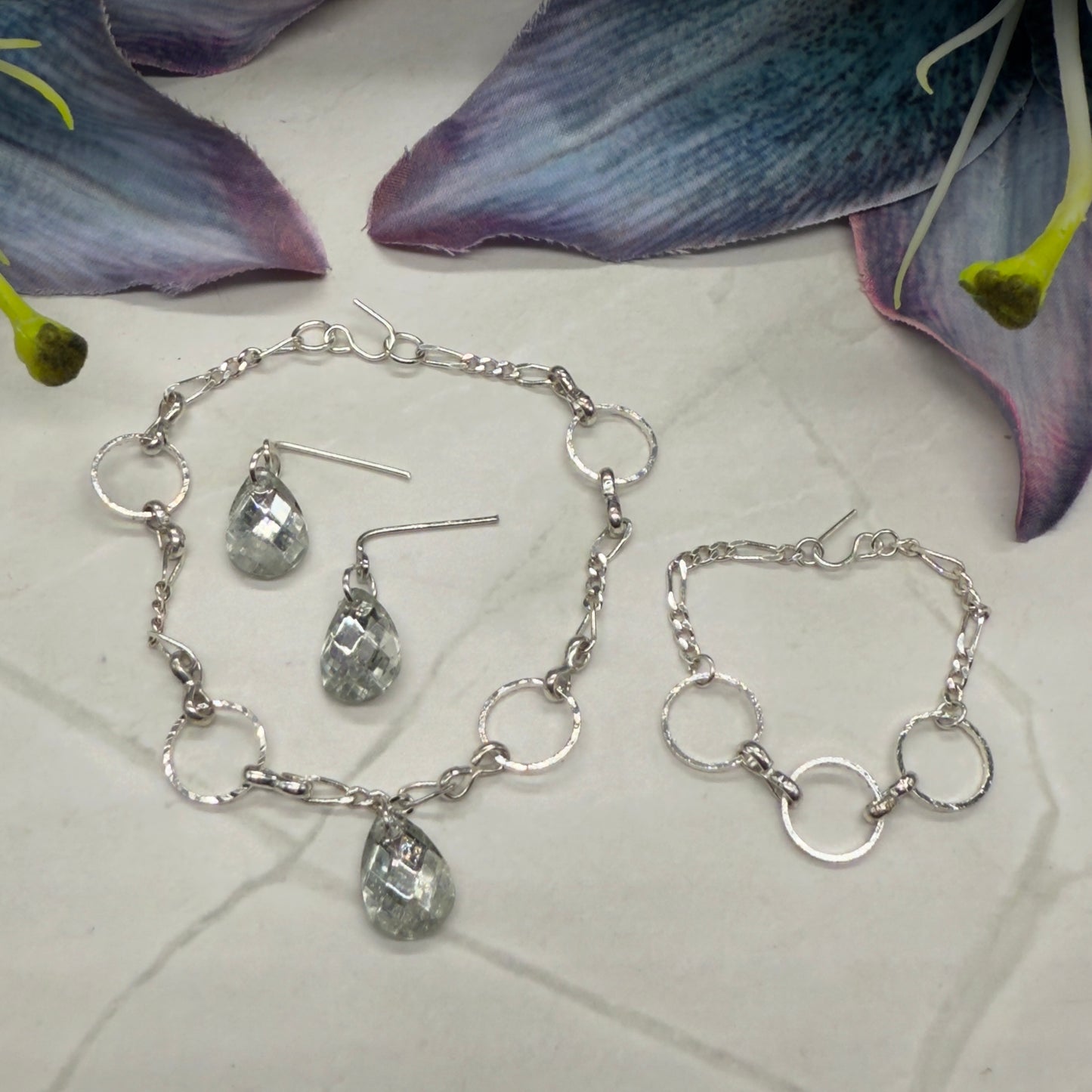 Clear Rhinestone Teardrop Doll Necklace Earring Bracelet Set 18” Doll Jewelry