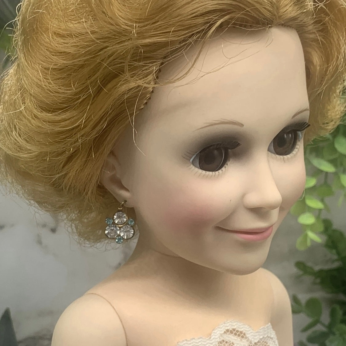 Blue & Clear Rhinestone Dangle Doll Earrings for 18-22” Vintage Doll Jewelry