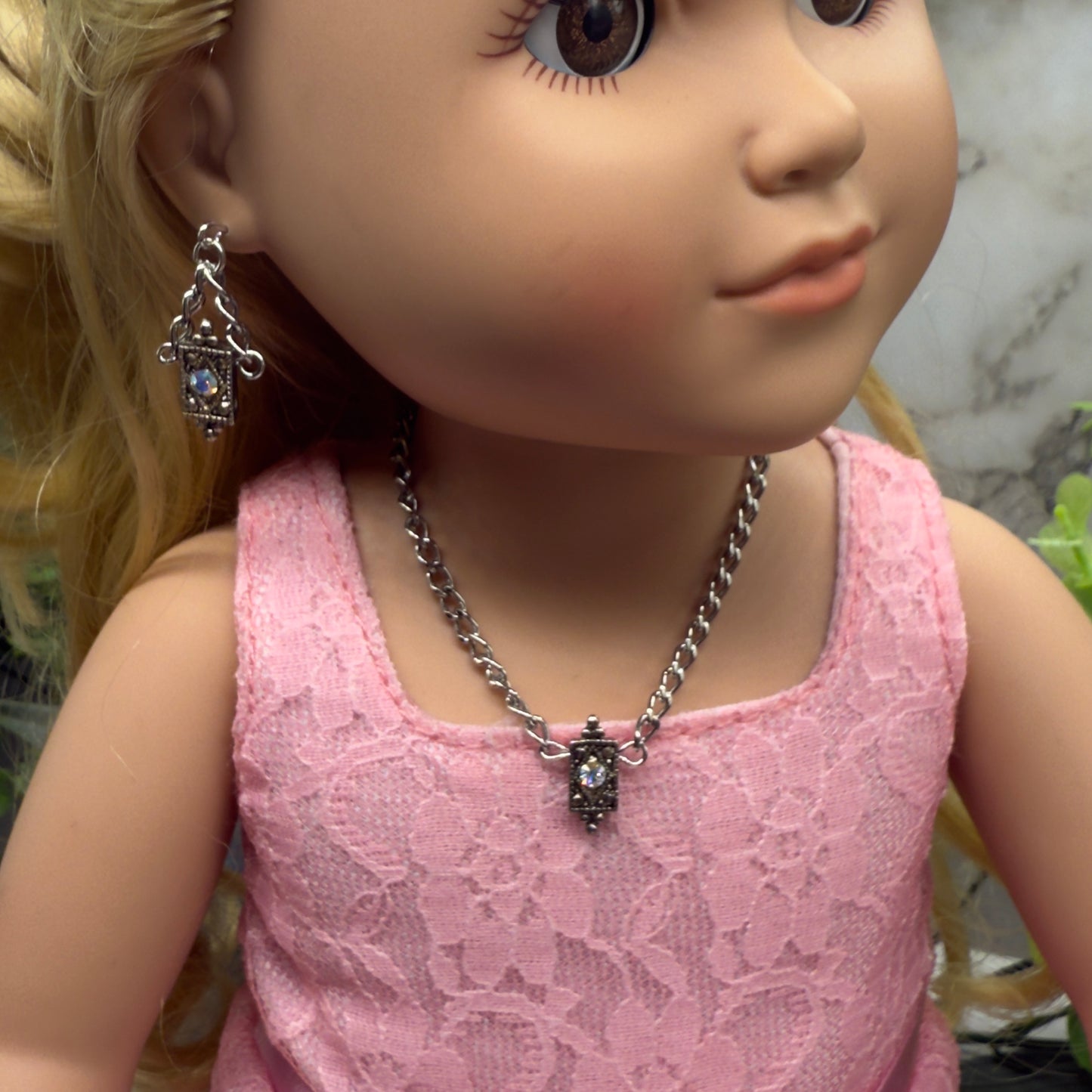 Clear Aurora Borealis Rhinestone Silver Chain Doll Necklace • 18 Inch Fashion Doll Jewelry
