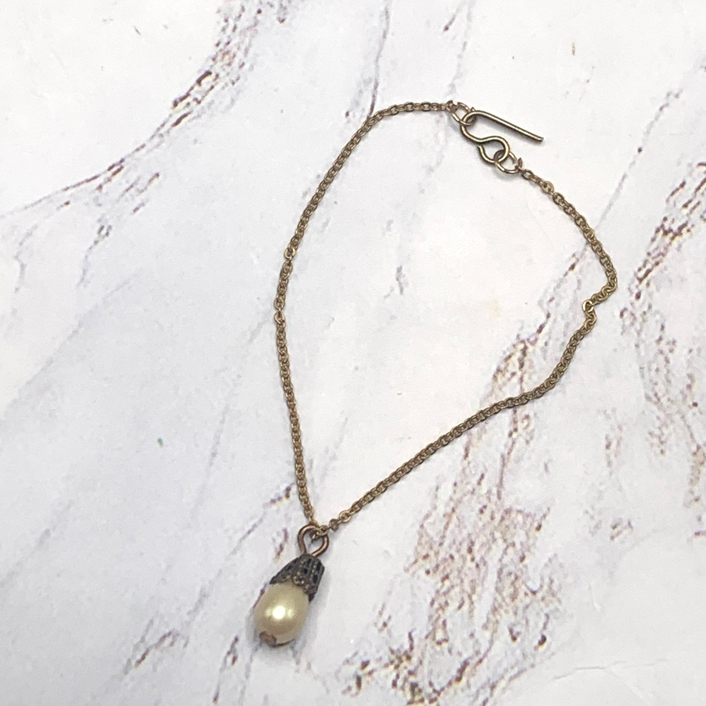 Pearl Drop Pendant Antique Gold Tone Doll Necklace • 16 Inch Fashion Doll
