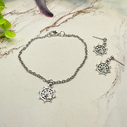 Silver Spider Web Halloween Necklace and Earrings Set | for 18 Inch Fashion Doll