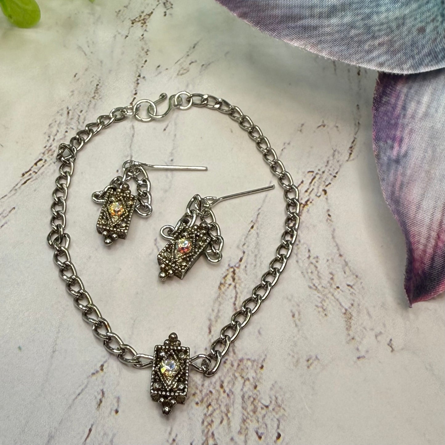 Clear Aurora Borealis Rhinestone Silver Chain Doll Necklace • 18 Inch Fashion Doll Jewelry