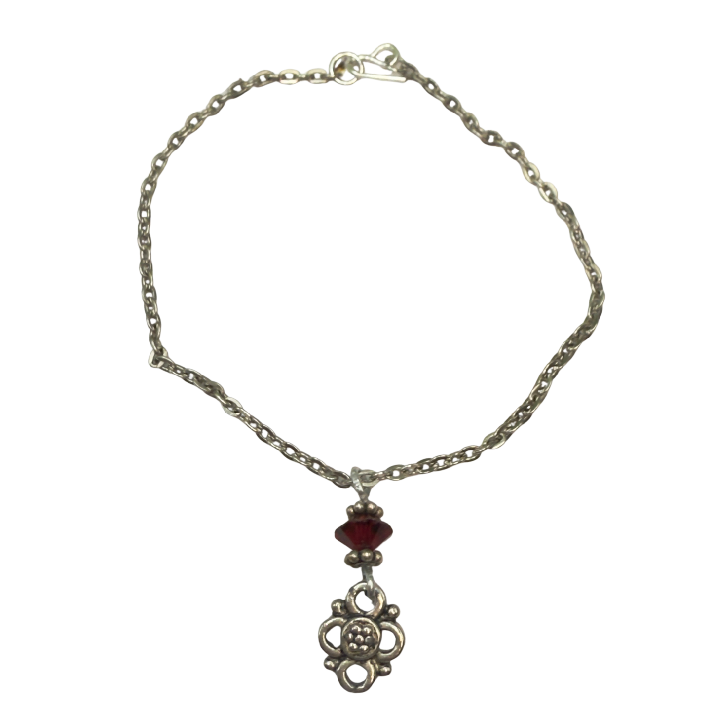 Ruby Red Glass Crystal Silver Filigree Pendant Doll Necklace • 18 Inch Fashion Doll Jewelry