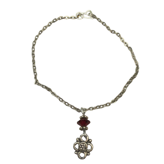 Ruby Red Glass Crystal Silver Filigree Pendant Doll Necklace • 18 Inch Fashion Doll Jewelry